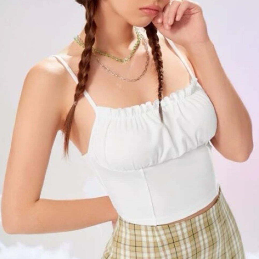 NWOT Frill Trim Ruched Bust Cami Top